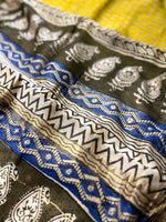 Load image into Gallery viewer, Handblock Printed Silk Cotton Saree - Fuel Yellow + Olive Green
