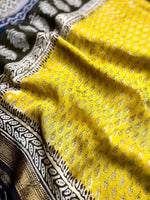 Load image into Gallery viewer, Handblock Printed Silk Cotton Saree - Fuel Yellow + Olive Green
