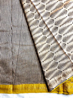 Load image into Gallery viewer, Handblock Printed Silk Cotton Saree - Pearl White + Corn Yellow
