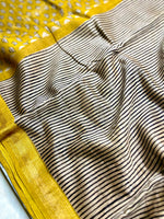 Load image into Gallery viewer, Handblock Printed Silk Cotton Saree - Pearl White + Corn Yellow
