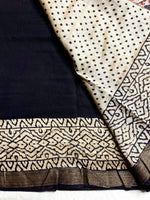 Load image into Gallery viewer, Handblock Printed Silk Cotton Saree - Thunder Black + Pearl White
