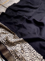 Load image into Gallery viewer, Handblock Printed Silk Cotton Saree - Thunder Black + Pearl White
