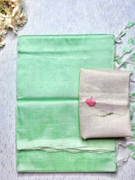 Load image into Gallery viewer, Handwoven silk cotton saree - Mint Green + Silk Cream Tissue
