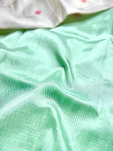 Handwoven silk cotton saree - Mint Green + Silk Cream Tissue