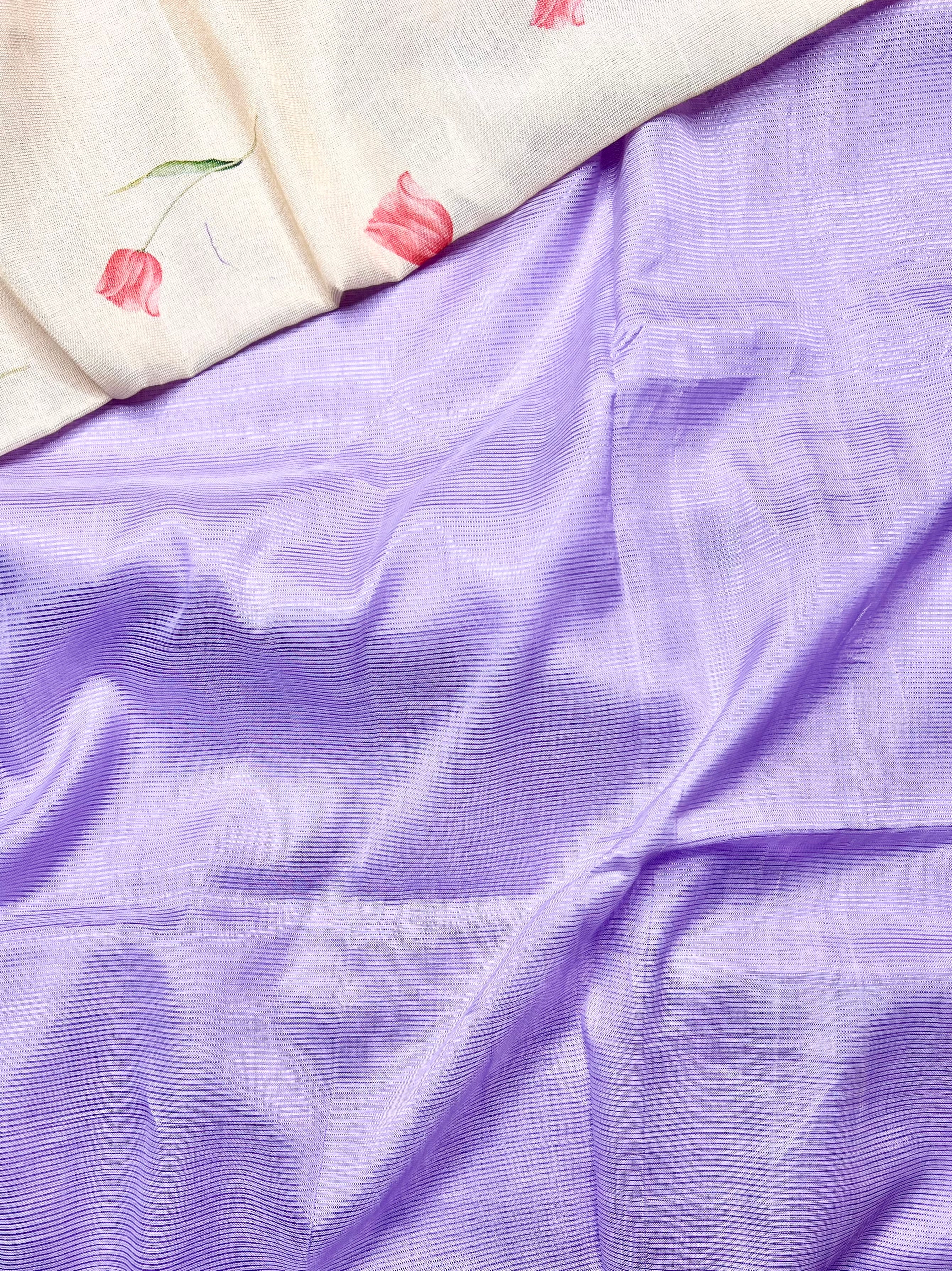 Handwoven silk cotton saree - Lilac + Silk Cream Tissue