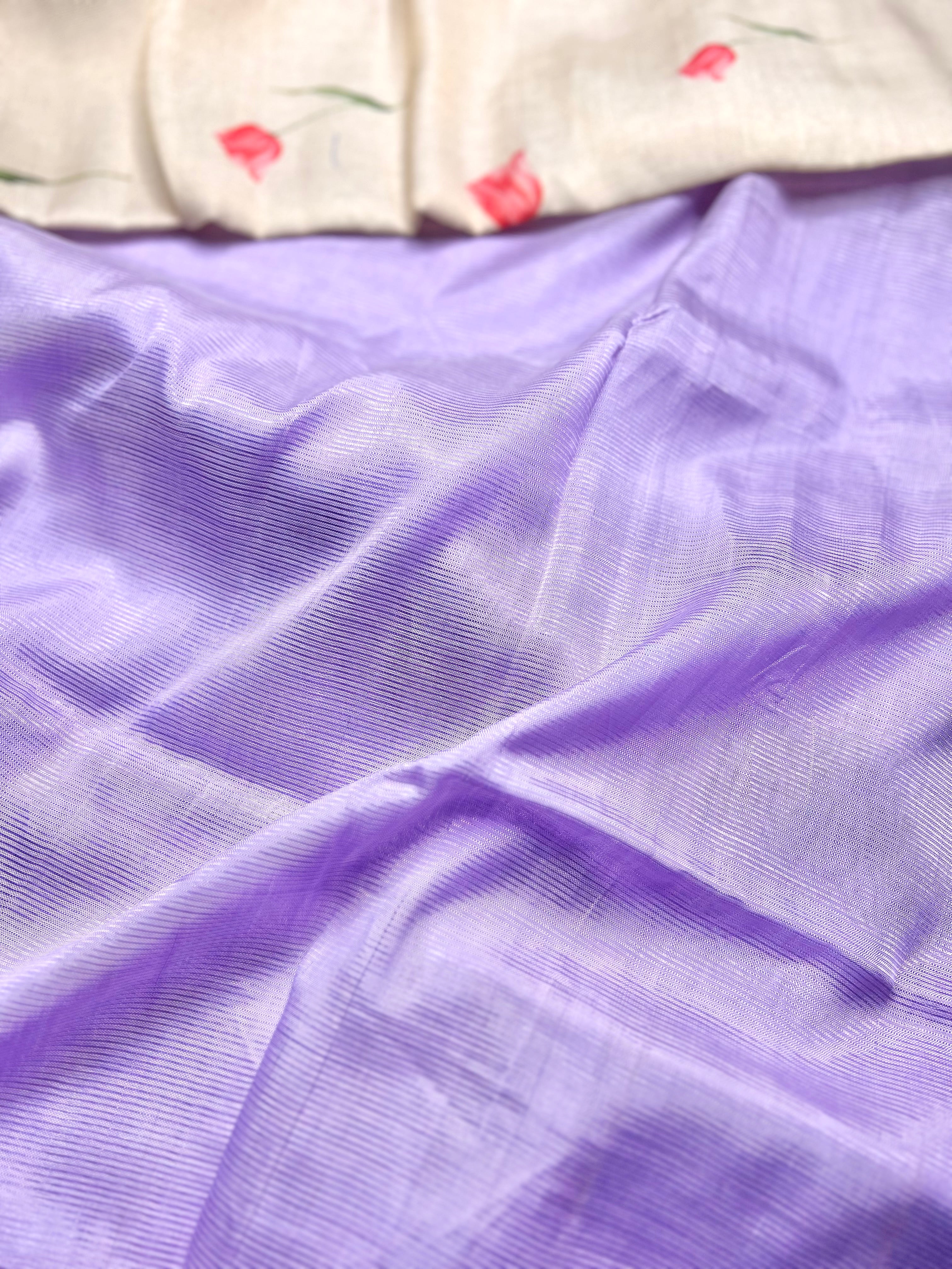 Handwoven silk cotton saree - Lilac + Silk Cream Tissue