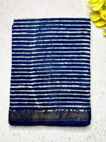 Load image into Gallery viewer, Handblock Printed Silk Cotton Saree - Regal Blue + White
