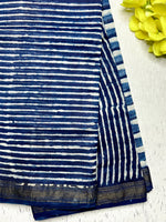 Load image into Gallery viewer, Handblock Printed Silk Cotton Saree - Regal Blue + White
