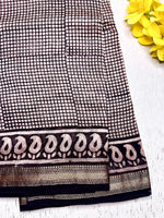 Load image into Gallery viewer, Handblock Printed Silk Cotton Saree - Cloud White + Brick Red
