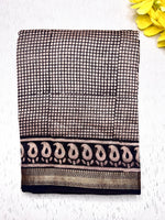 Load image into Gallery viewer, Handblock Printed Silk Cotton Saree - Cloud White + Brick Red
