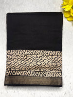 Load image into Gallery viewer, Handblock Printed Silk Cotton Saree - Thunder Black + Pearl White
