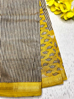 Load image into Gallery viewer, Handblock Printed Silk Cotton Saree - Pearl White + Corn Yellow
