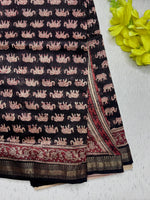 Load image into Gallery viewer, Handblock Printed Silk Cotton Saree - Thunder Black + Rustic red
