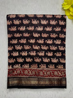 Load image into Gallery viewer, Handblock Printed Silk Cotton Saree - Thunder Black + Rustic red
