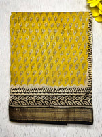 Load image into Gallery viewer, Handblock Printed Silk Cotton Saree - Fuel Yellow + Olive Green
