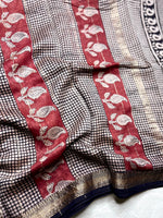 Load image into Gallery viewer, Handblock Printed Silk Cotton Saree - Cloud White + Brick Red
