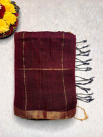 Load image into Gallery viewer, Handwoven Linen Saree - Cocoa Brown + Golden Zari
