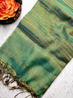 Load image into Gallery viewer, Handwoven Metallic Linen Tissue Saree - Green Gold
