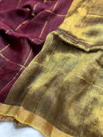 Load image into Gallery viewer, Handwoven Linen Saree - Cocoa Brown + Golden Zari
