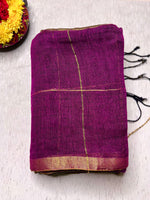 Load image into Gallery viewer, Handwoven Linen Saree - Cosmic Violet + Golden Zari
