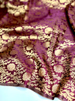 Load image into Gallery viewer, Varni Handwoven Tissue Saree - Shimmery Gold + Wine
