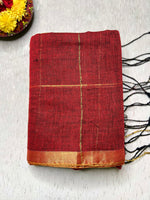 Load image into Gallery viewer, Handwoven Linen Saree - Mexican Red + Golden Zari
