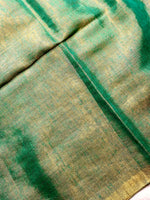 Load image into Gallery viewer, Handwoven Metallic Linen Tissue Saree - Green Gold
