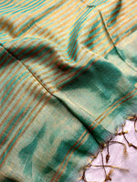 Load image into Gallery viewer, Handwoven Metallic Linen Tissue Saree - Green Gold
