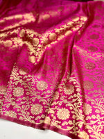 Load image into Gallery viewer, Varni Handwoven Tissue Saree - Apricot Blush + Cerise Pink
