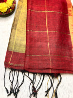 Load image into Gallery viewer, Handwoven Linen Saree - Mexican Red + Golden Zari
