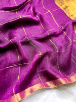 Load image into Gallery viewer, Handwoven Linen Saree - Cosmic Violet + Golden Zari
