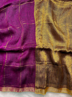 Load image into Gallery viewer, Handwoven Linen Saree - Cosmic Violet + Golden Zari
