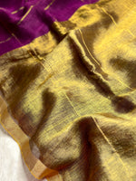 Load image into Gallery viewer, Handwoven Linen Saree - Cosmic Violet + Golden Zari
