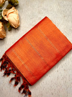 Load image into Gallery viewer, Handwoven Mangalgiri Silk Cotton Saree - Persian Orange + Brownish Purple
