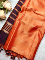 Load image into Gallery viewer, Handwoven Mangalgiri Silk Cotton Saree - Persian Orange + Brownish Purple
