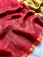 Load image into Gallery viewer, Handwoven Linen Saree - Mexican Red + Golden Zari
