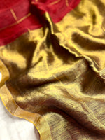 Load image into Gallery viewer, Handwoven Linen Saree - Mexican Red + Golden Zari
