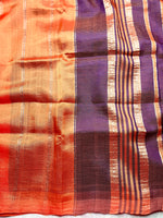 Load image into Gallery viewer, Handwoven Mangalgiri Silk Cotton Saree - Persian Orange + Brownish Purple
