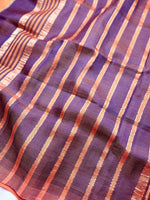 Load image into Gallery viewer, Handwoven Mangalgiri Silk Cotton Saree - Persian Orange + Brownish Purple
