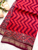 Load image into Gallery viewer, Handblock Printed Silk Cotton Saree - Curious Red + Deep  Pink
