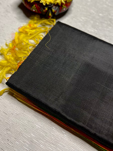 Handwoven Silk Cotton Saree - Timeless Black + Bright Sun