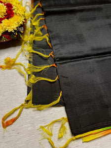 Handwoven Silk Cotton Saree - Timeless Black + Bright Sun