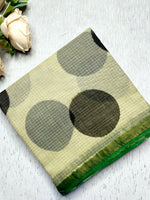 Load image into Gallery viewer, Handblock Printed Kota Doria Saree - Soft Cream  + Persian Green
