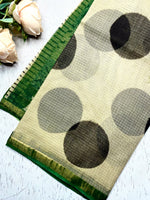 Load image into Gallery viewer, Handblock Printed Kota Doria Saree - Soft Cream  + Persian Green
