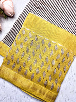 Load image into Gallery viewer, Handblock Printed Silk Cotton Saree - Mustard Yellow + Pearl Cream
