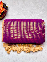 Load image into Gallery viewer, Handwoven Cotton Saree -  Electric Purple + Gold
