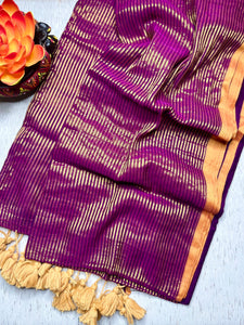 Handwoven Cotton Saree -  Electric Purple + Gold