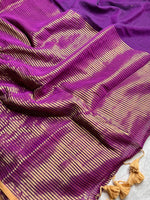 Load image into Gallery viewer, Handwoven Cotton Saree -  Electric Purple + Gold
