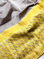 Load image into Gallery viewer, Handblock Printed Silk Cotton Saree - Mustard Yellow + Pearl Cream
