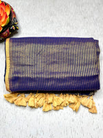Load image into Gallery viewer, Handwoven Cotton Saree -  Persian Blue + Gold
